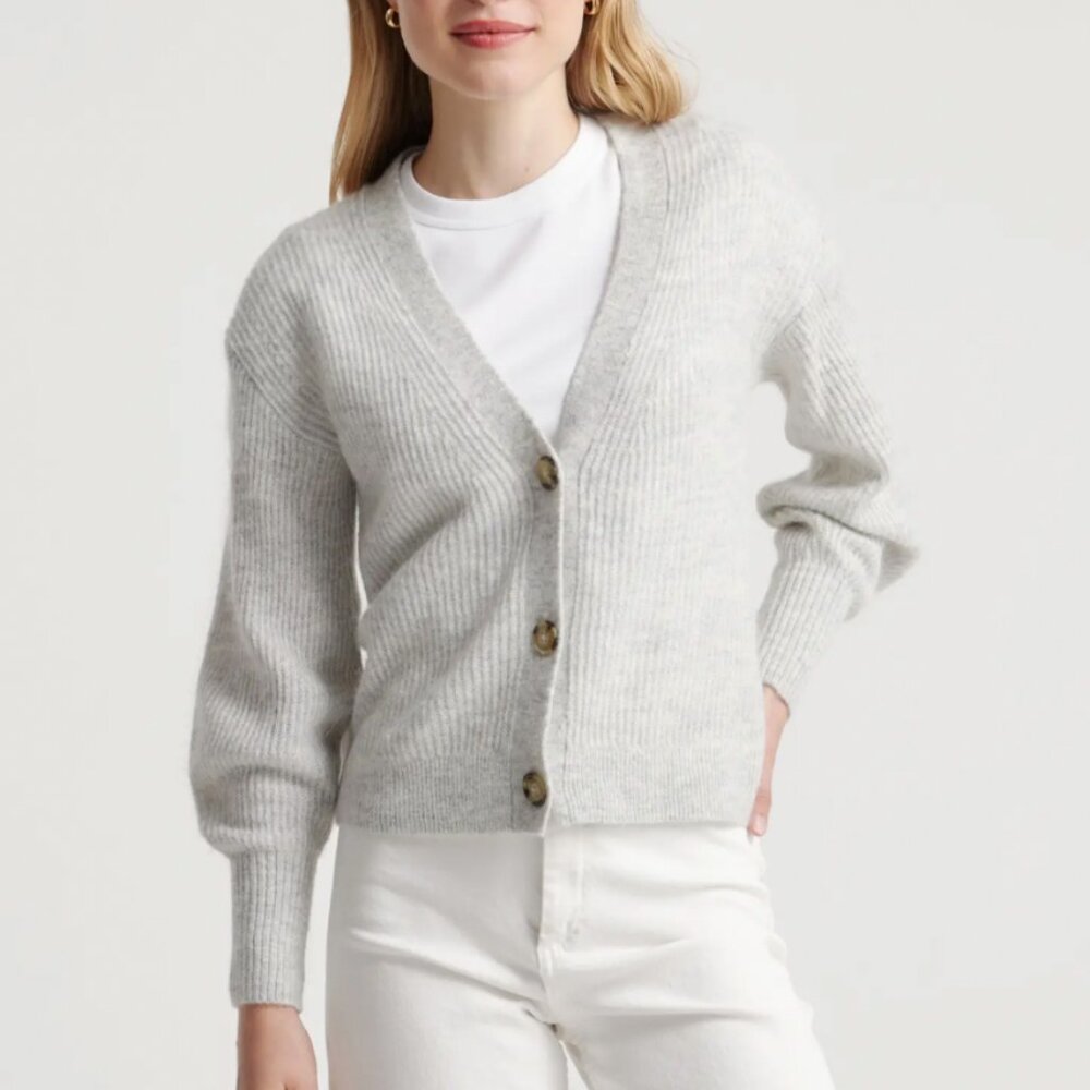 Quince Baby Alpaca Wool Cropped Cardigan Sweater Gray XS
